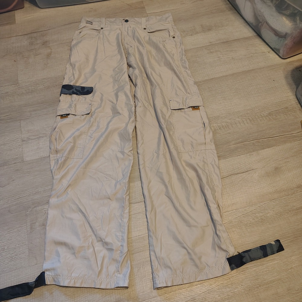 Kikwear Vtg y2k 90s Cargo Pants Tan Wide Leg Camo Accents flawed Mens 34x31